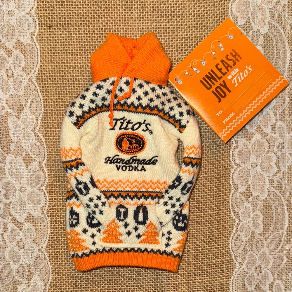 Titos Vodka For Dog People Ugly Christmas Bottle Sweater Hoodie 750ml 2024 NEW